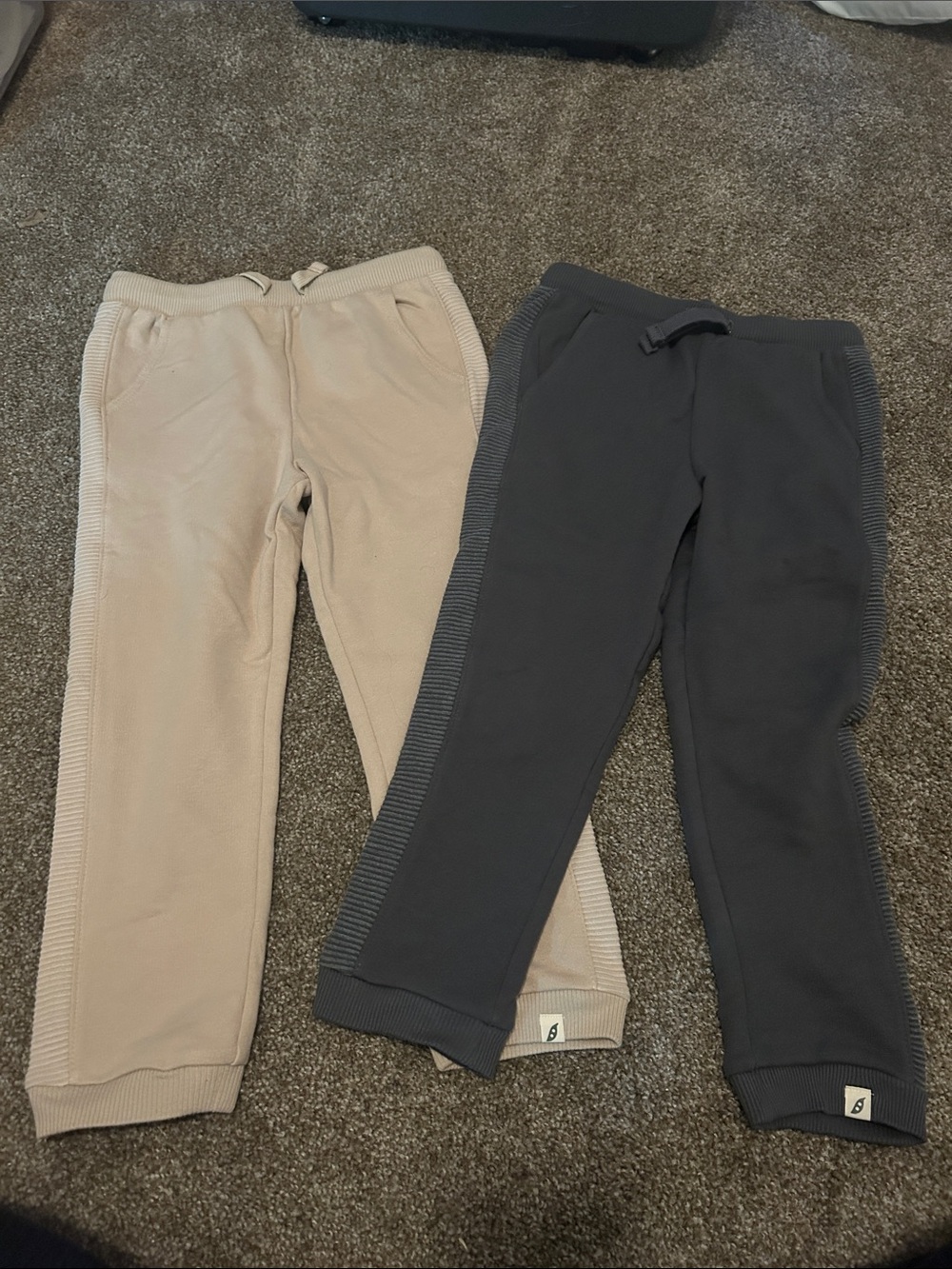Kids Cozy Drawstring Sweatpants - Beige and Charcoal